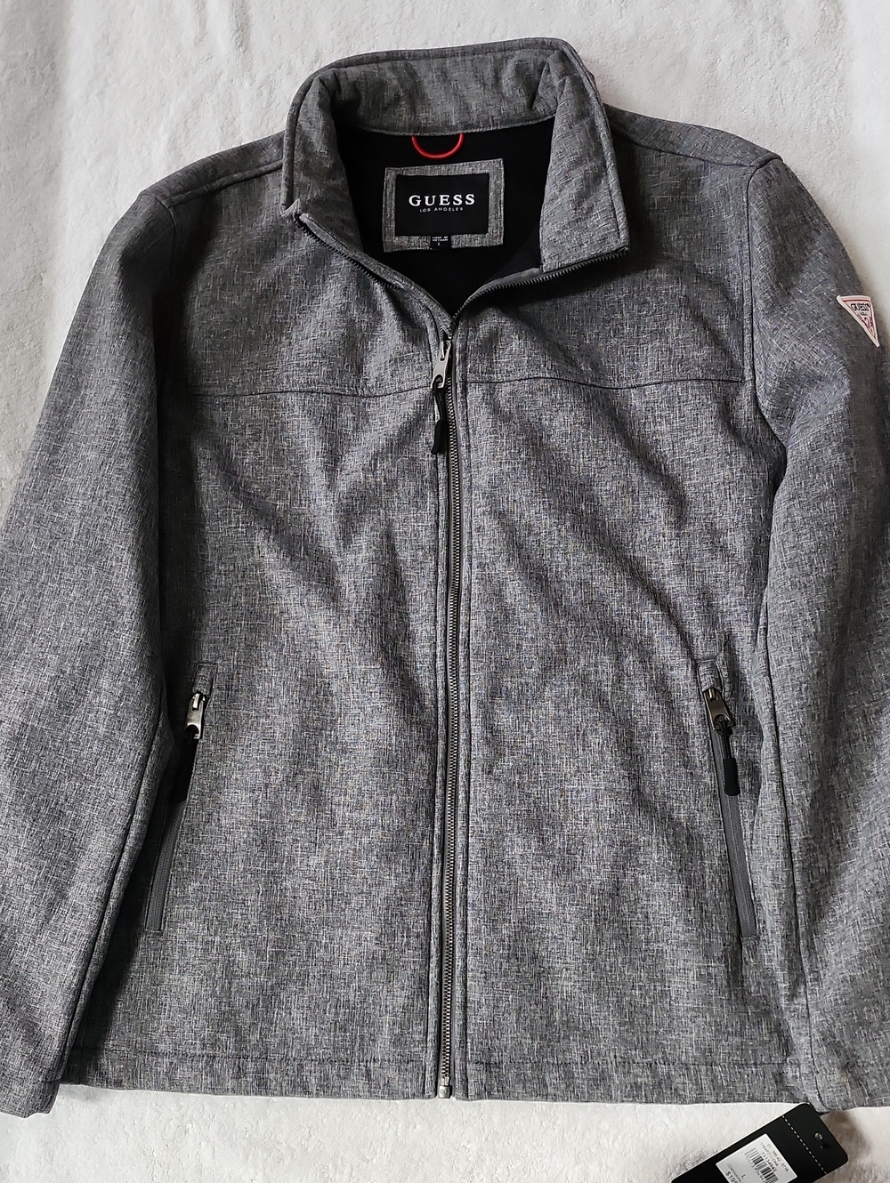 GUESS Men's Stand Collar Heather Gray Lightweight Zip-Up Jacket Size L New
